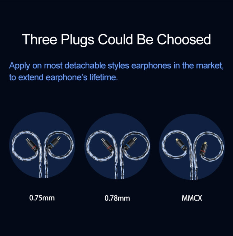 CVJ V3 1.2m 16 Cores Silver-plated 3.5mm Earphone Cable, Style:0.78mm(Silver-Blue) by CVJ