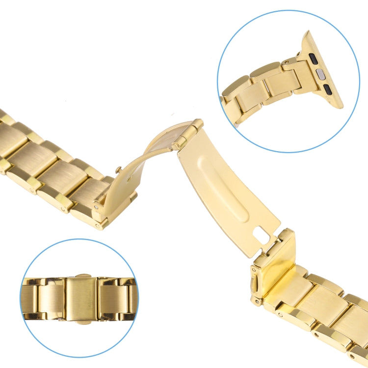 Three Beads Metal Watch Band For Apple Watch Series 9&8&7 41mm / SE 3&SE 2&6&SE&5&4 40mm / 3&2&1 38mm(Gold) by bashfashion