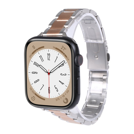 Three Beads Metal Watch Band For Apple Watch Series 9&8&7 41mm / SE 3&SE 2&6&SE&5&4 40mm / 3&2&1 38mm(Silver and Rose Gold) by bashfashion