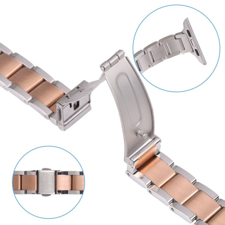 Three Beads Metal Watch Band For Apple Watch Series 9&8&7 41mm / SE 3&SE 2&6&SE&5&4 40mm / 3&2&1 38mm(Silver and Rose Gold) by bashfashion