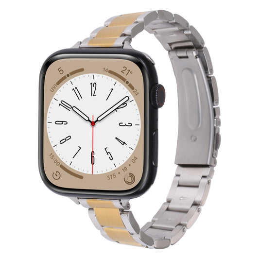 Three Beads Metal Watch Band For Apple Watch Series 9&8&7 41mm / SE 3&SE 2&6&SE&5&4 40mm / 3&2&1 38mm(Silver and Gold) by bashfashion