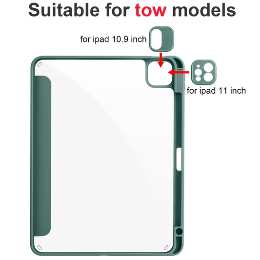 Acrylic 3-folding Smart Leather Tablet Case For iPad Air 2022/2020/Pro 11 2021/2020/2018(Dark Green) by bashfashion