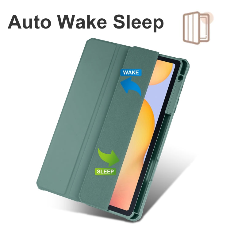 For Samsung Galaxy Tab S6 Lite 2020/2022 Acrylic 3-folding Smart Leather Tablet Case(Dark Green) by bashfashion