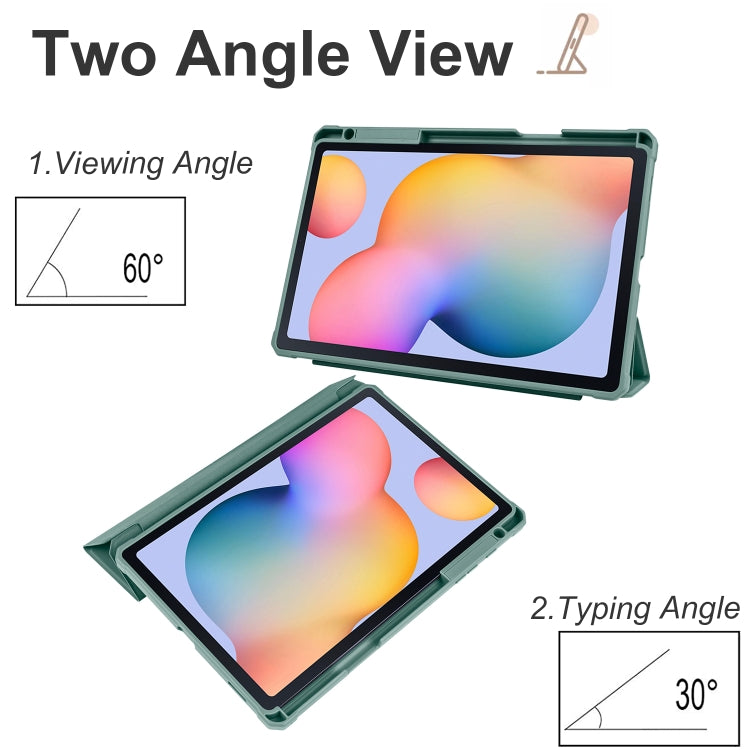 For Samsung Galaxy Tab S6 Lite 2020/2022 Acrylic 3-folding Smart Leather Tablet Case(Dark Green) by bashfashion