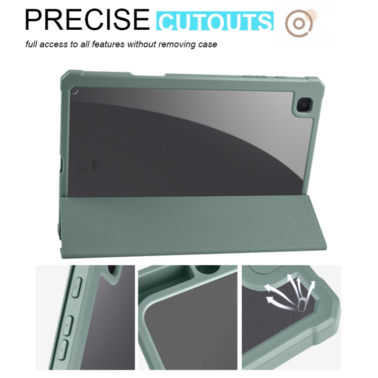 For Samsung Galaxy Tab S6 Lite 2020/2022 Acrylic 3-folding Smart Leather Tablet Case(Dark Green) by bashfashion
