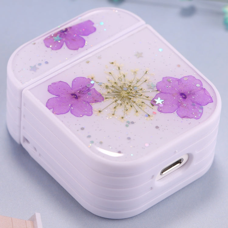 For AirPods 1 / 2 Beautiful Ladies Flowers Pattern Wireless Earphone Protective Case(Purple) by bashfashion