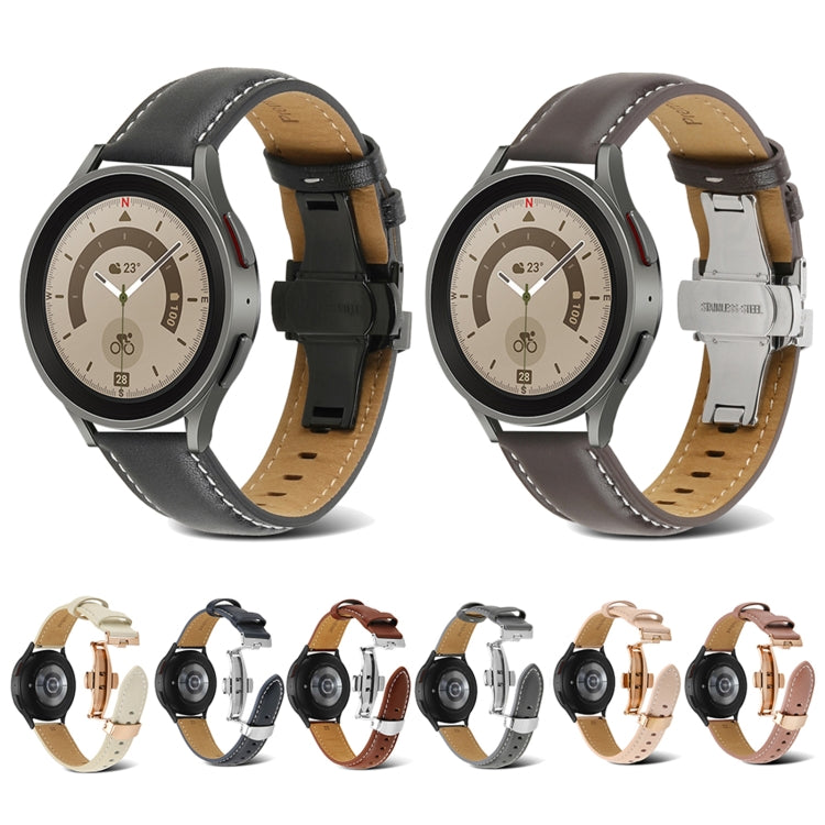 For Samsung Galaxy Watch5 40mm / 44mm Butterfly Buckle Genuine Leather Watch Band(Black) by bashfashion