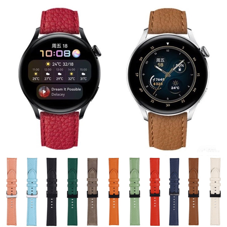 22mm For Samsung Galaxy Watch5 40mm / 44mm Litchi Texture Leather Watch Band(Dark Blue) by bashfashion