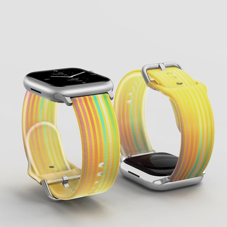 Frosted Translucent Silicone Watch Band For Apple Watch Ultra 49mm&Watch Ultra 2 49mm / Series 9&8&7 45mm / SE 3&SE 2&6&SE&5&4 44mm / 3&2&1 42mm(Yellow Rainbow) by bashfashion