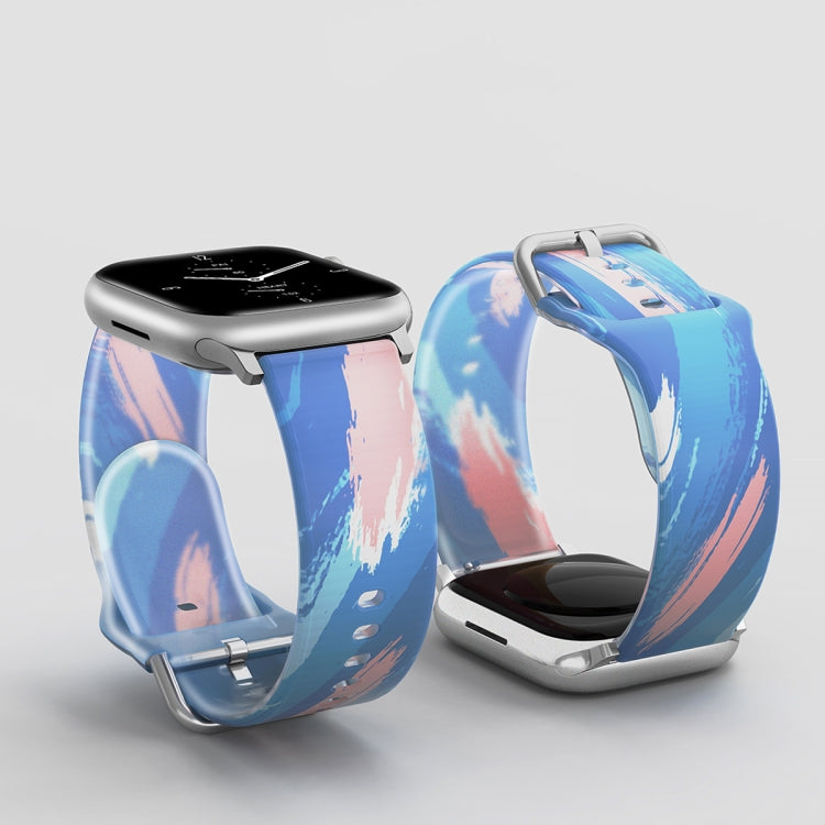 Frosted Translucent Silicone Watch Band For Apple Watch Ultra 49mm&Watch Ultra 2 49mm / Series 9&8&7 45mm / SE 3&SE 2&6&SE&5&4 44mm / 3&2&1 42mm(Blue Pink) by bashfashion