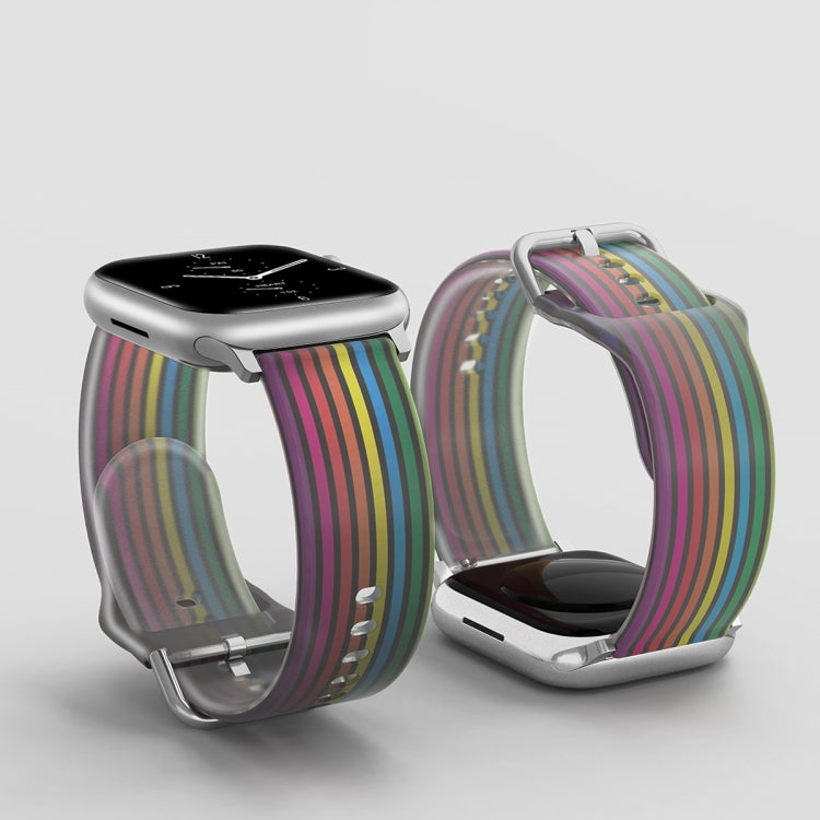 Frosted Translucent Silicone Watch Band For Apple Watch Series 9&8&7 41mm / SE 3&SE 2&6&SE&5&4 40mm / 3&2&1 38mm(Black Rainbow) by bashfashion