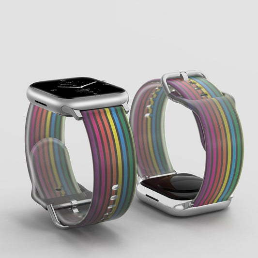 Frosted Translucent Silicone Watch Band For Apple Watch Series 9&8&7 41mm / SE 3&SE 2&6&SE&5&4 40mm / 3&2&1 38mm(Black Rainbow) by bashfashion