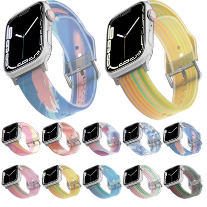 Frosted Translucent Silicone Watch Band For Apple Watch Series 9&8&7 41mm / SE 3&SE 2&6&SE&5&4 40mm / 3&2&1 38mm(Yellow Rainbow) by bashfashion