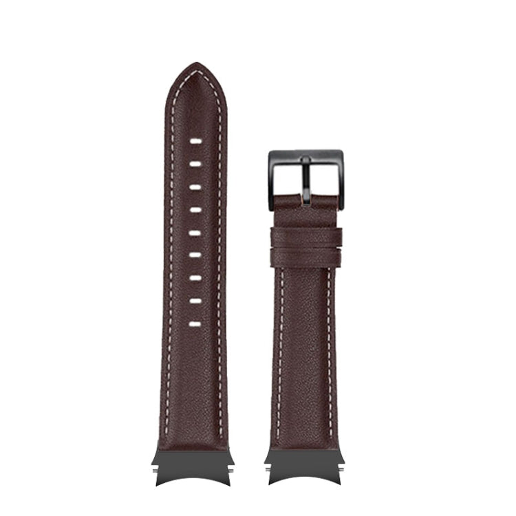 For Samsung Galaxy Watch4 40mm / 44mm First Layer Leather Sewing Thread Watch Band(Dark Brown) by bashfashion