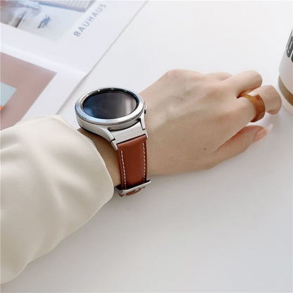 For Samsung Galaxy Watch4 40mm / 44mm First Layer Leather Sewing Thread Watch Band(Dark Brown) by bashfashion