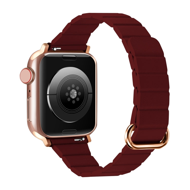 Reverse Buckle Magnetic Watch Band For Apple Watch Series 8&7 45mm / SE 2&6&SE&5&4 44mm(7# Wine Red) by bashfashion