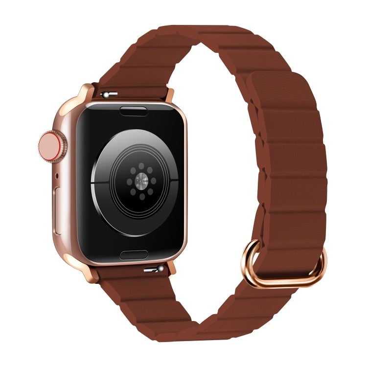 Reverse Buckle Magnetic Watch Band For Apple Watch Series 8&7 45mm / SE 2&6&SE&5&4 44mm(2# Saddle Brown) by bashfashion
