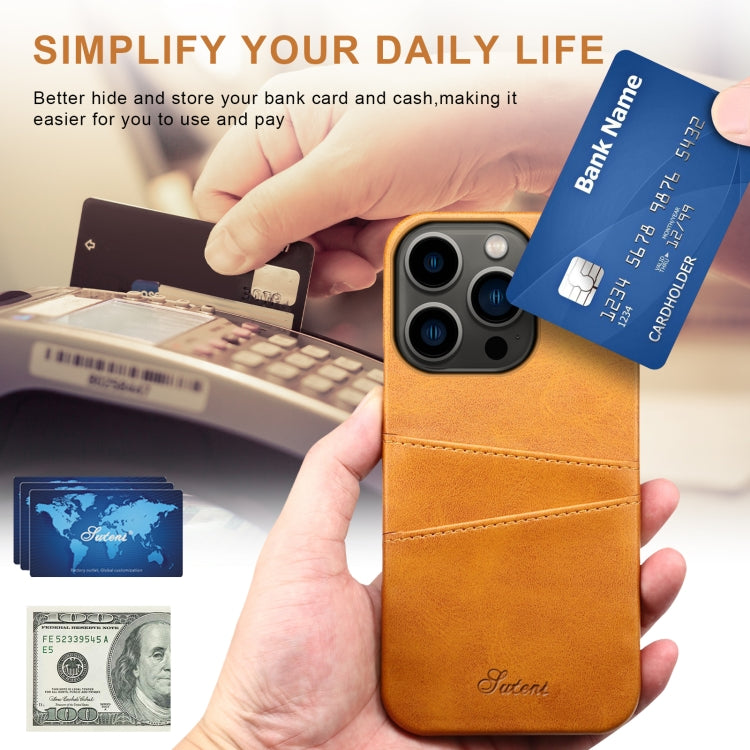 For iPhone 14 Pro Max Suteni Calf Texture Card Slots Phone Case (Khaki) by Suteni
