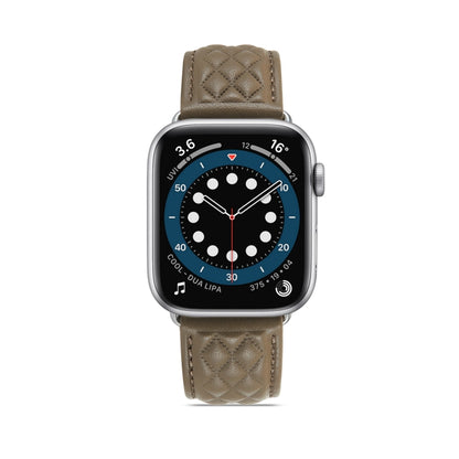 Diamond Lattice Genuine Leather Watch Band for Apple Watch Series 9&8&7 41mm / SE 3&SE 2&6&SE&5&4 40mm / 3&2&1 38mm(Grey) by bashfashion