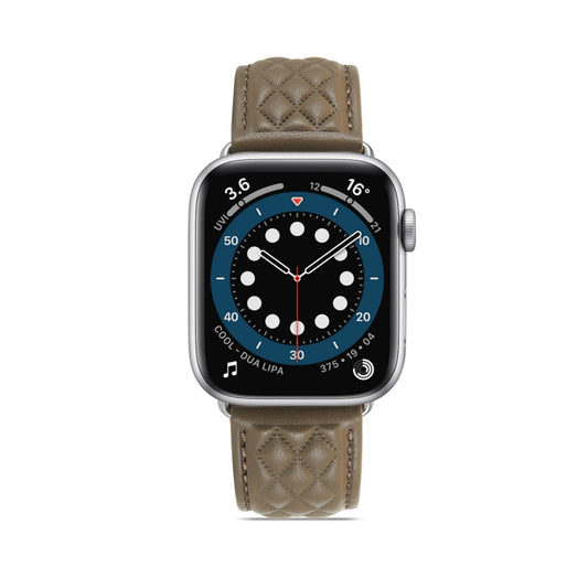 Diamond Lattice Genuine Leather Watch Band for Apple Watch Series 9&8&7 41mm / SE 3&SE 2&6&SE&5&4 40mm / 3&2&1 38mm(Grey) by bashfashion