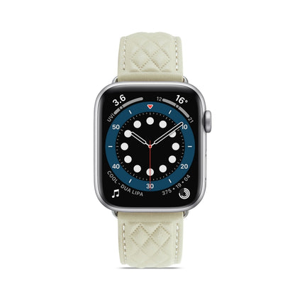Diamond Lattice Genuine Leather Watch Band for Apple Watch Series 9&8&7 41mm / SE 3&SE 2&6&SE&5&4 40mm / 3&2&1 38mm(Beige) by bashfashion