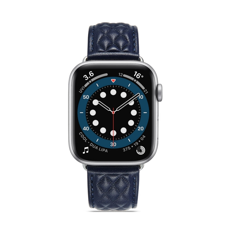 Diamond Lattice Genuine Leather Watch Band for Apple Watch Series 9&8&7 41mm / SE 3&SE 2&6&SE&5&4 40mm / 3&2&1 38mm(Dark Blue) by bashfashion