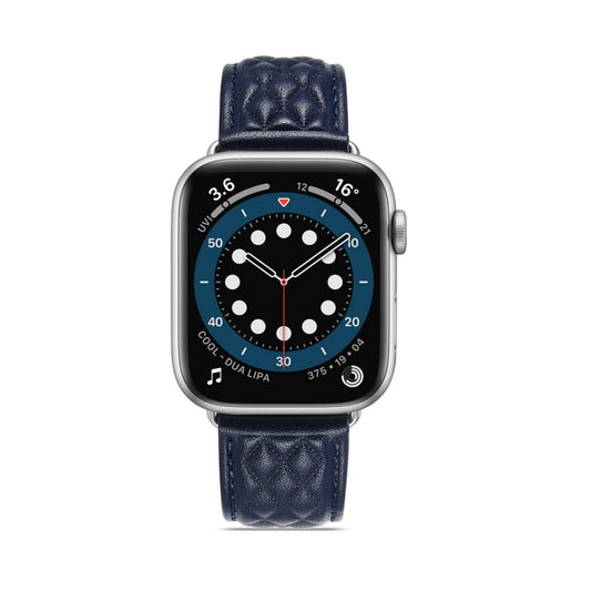 Diamond Lattice Genuine Leather Watch Band for Apple Watch Series 9&8&7 41mm / SE 3&SE 2&6&SE&5&4 40mm / 3&2&1 38mm(Dark Blue) by bashfashion