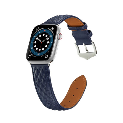 Diamond Lattice Genuine Leather Watch Band for Apple Watch Series 9&8&7 41mm / SE 3&SE 2&6&SE&5&4 40mm / 3&2&1 38mm(Dark Blue) by bashfashion
