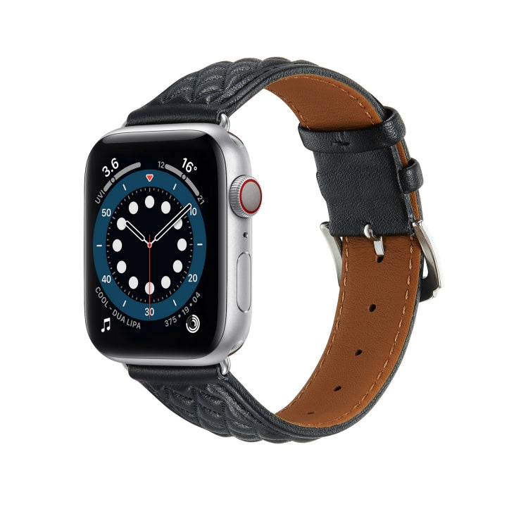Diamond Lattice Genuine Leather Watch Band for Apple Watch Series 9&8&7 41mm / SE 3&SE 2&6&SE&5&4 40mm / 3&2&1 38mm(Black) by bashfashion