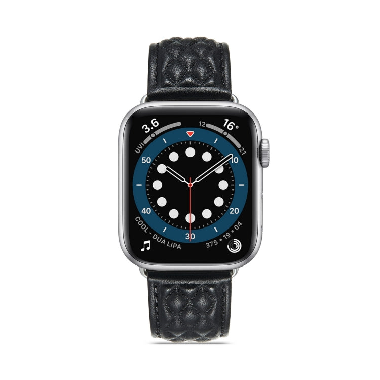 Diamond Lattice Genuine Leather Watch Band for Apple Watch Series 9&8&7 41mm / SE 3&SE 2&6&SE&5&4 40mm / 3&2&1 38mm(Black) by bashfashion