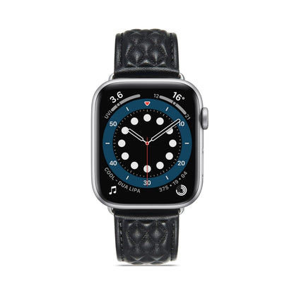 Diamond Lattice Genuine Leather Watch Band for Apple Watch Series 9&8&7 41mm / SE 3&SE 2&6&SE&5&4 40mm / 3&2&1 38mm(Black) by bashfashion