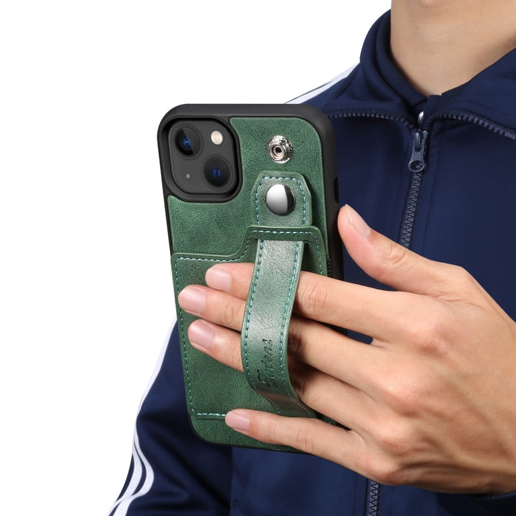 For iPhone 14 Suteni 215 Wrist Strap PU Phone Case(Green) by Suteni