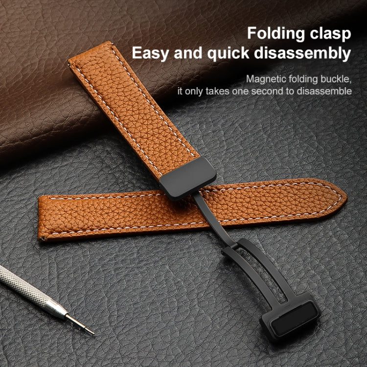 For Samsung Galaxy Watch5 40mm / 44mm Litchi Genuine Leather Watch Band Black Buckle(White) by bashfashion