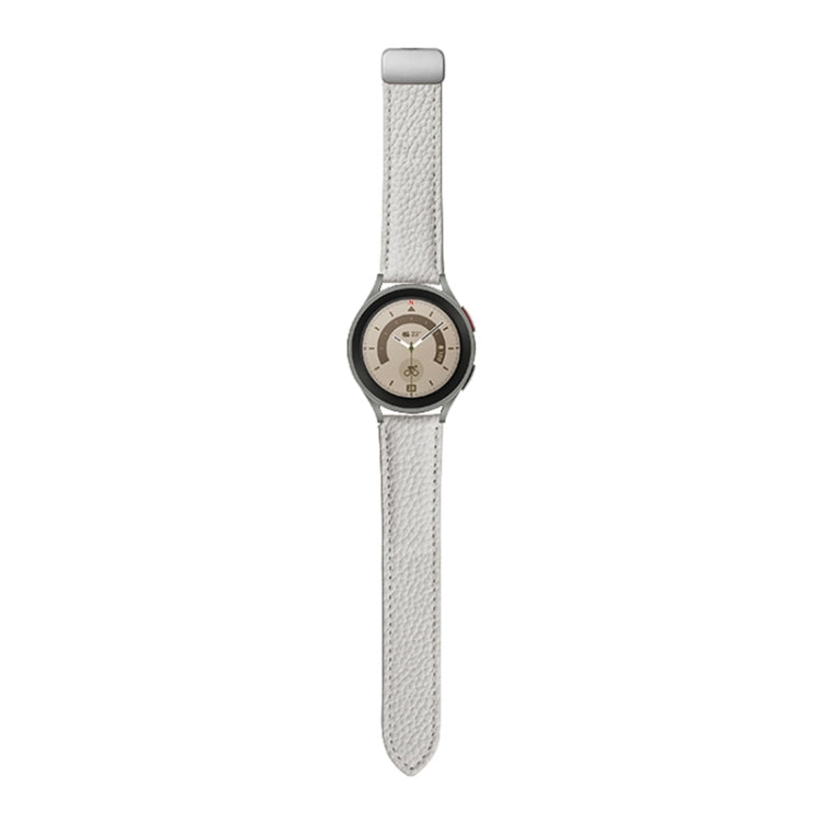 For Samsung Galaxy Watch5 40mm / 44mm Litchi Genuine Leather Watch Band Silver Buckle(White) by bashfashion