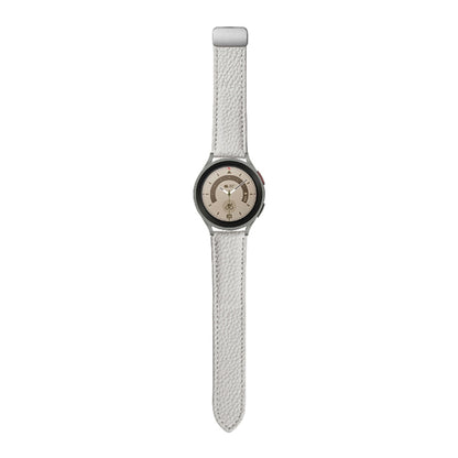 For Samsung Galaxy Watch5 40mm / 44mm Litchi Genuine Leather Watch Band Silver Buckle(White) by bashfashion