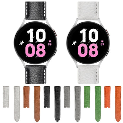 For Samsung Galaxy Watch5 40mm / 44mm Litchi Genuine Leather Watch Band Silver Buckle(White) by bashfashion