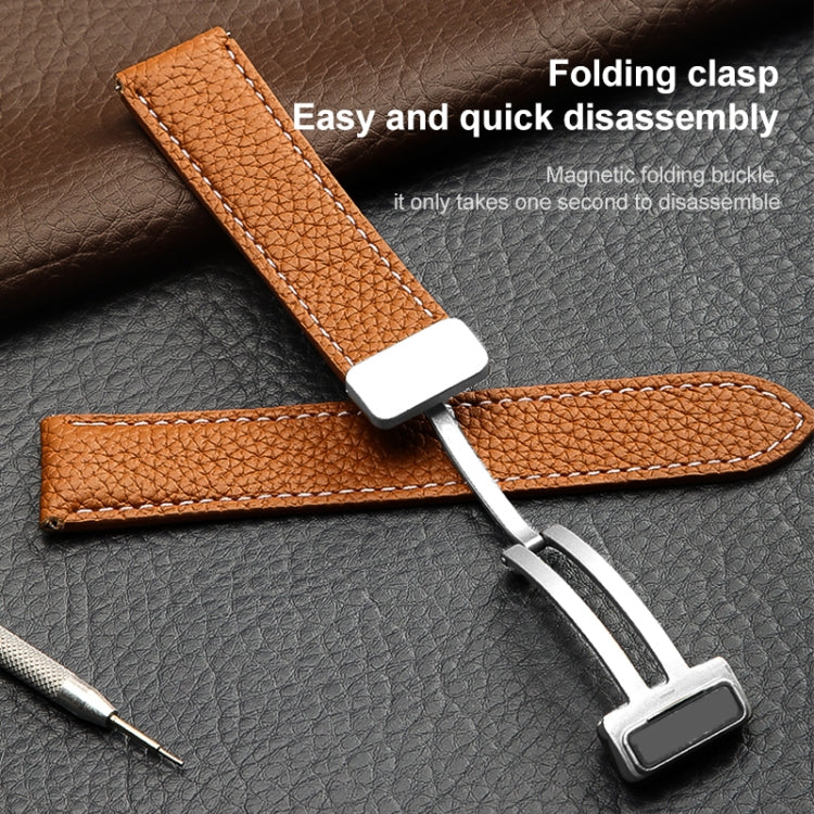 For Samsung Galaxy Watch5 40mm / 44mm Litchi Genuine Leather Watch Band Silver Buckle(White) by bashfashion