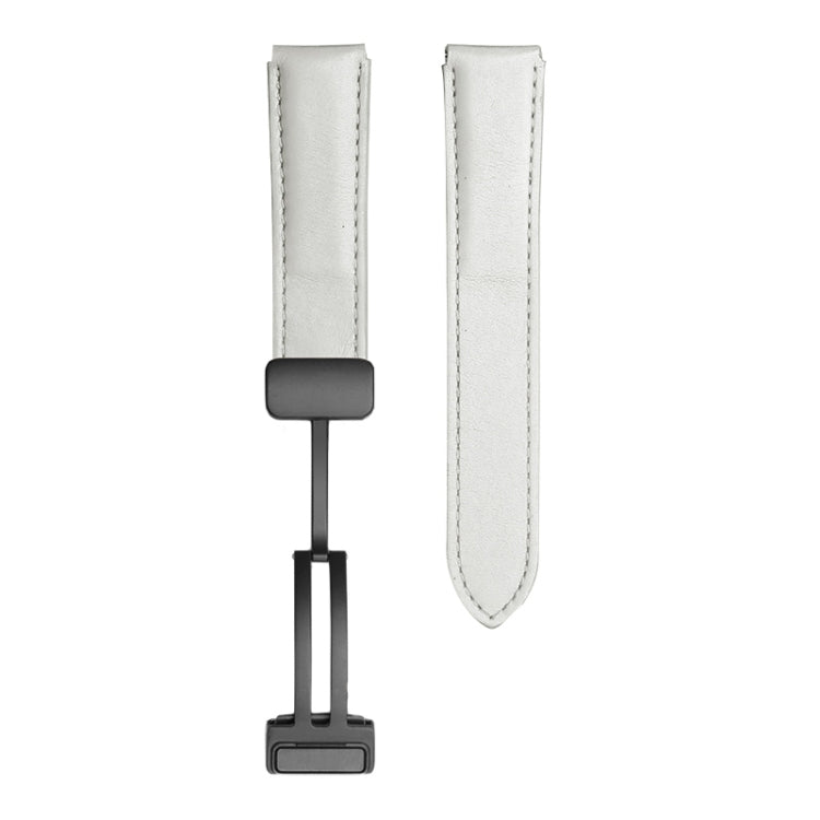 For Samsung Galaxy Watch5 40mm / 44mm Plain Weave Genuine Leather Watch Band Black Buckle(White) by bashfashion