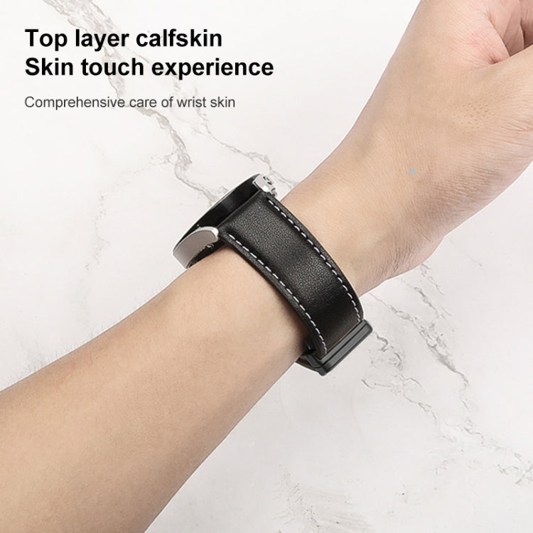 For Samsung Galaxy Watch5 40mm / 44mm Plain Weave Genuine Leather Watch Band Black Buckle(White) by bashfashion