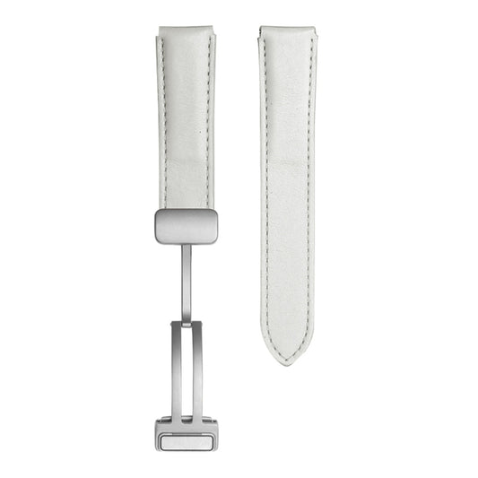 For Samsung Galaxy Watch5 40mm / 44mm Plain Weave Genuine Leather Watch Band Silver Buckle(White) by bashfashion