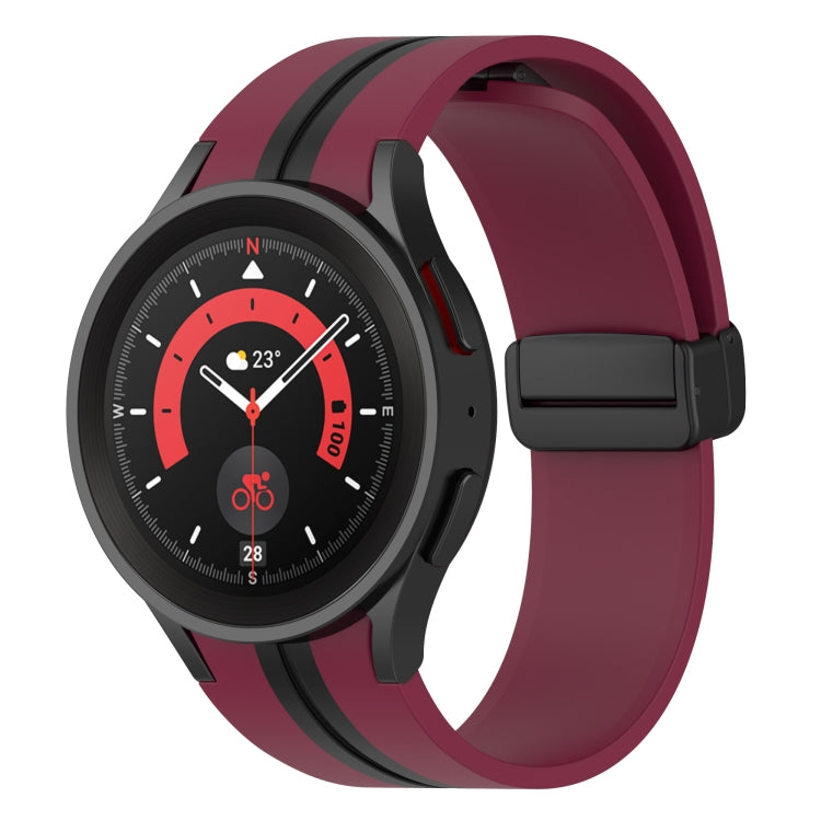 For Samsung Galaxy Watch5 Pro Two-color Stripe Silicone Watch Band(Wine Red Black) by bashfashion