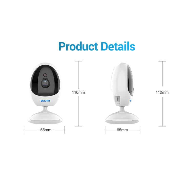 ESCAM QF006 3MP 1296P HD Indoor Wireless PTZ IP Camera IR Night Vision AI Humanoid Detection Home Security CCTV Monitor, Plug Type:US Plug(White) by ESCAM
