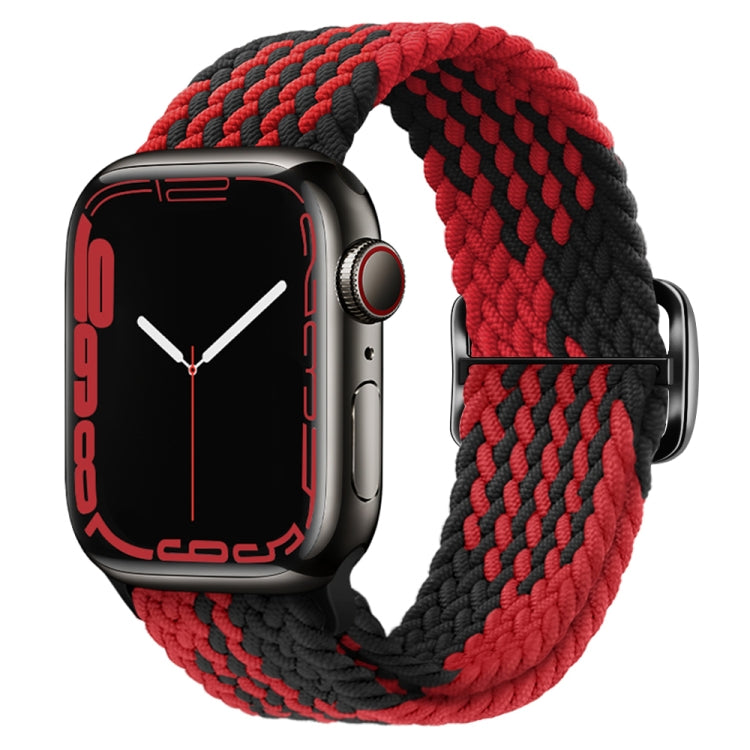 Buckle Nylon Braided Watch Band for Apple Watch Ultra 49mm&Watch Ultra 2 49mm / Series 9&8&7 45mm / SE 3&SE 2&6&SE&5&4 44mm / 3&2&1 42mm(Black Red) by bashfashion