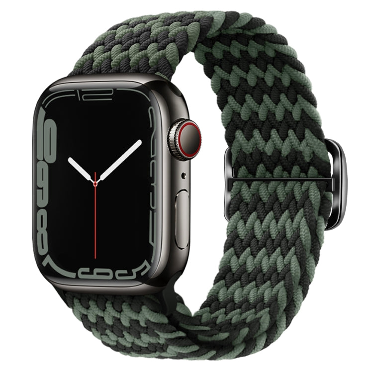Buckle Nylon Braided Watch Band For Apple Watch Series 8&7 41mm / SE 2&6&SE&5&4 40mm / 3&2&1 38mm(Black Green) by bashfashion