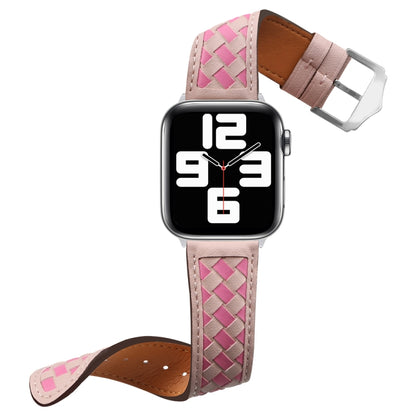 Braided Genuine Leather Watch Band for Apple Watch Ultra 49mm&Watch Ultra 2 49mm / Series 9&8&7 45mm / SE 3&SE 2&6&SE&5&4 44mm / 3&2&1 42mm(Pink+Rose Red) by bashfashion