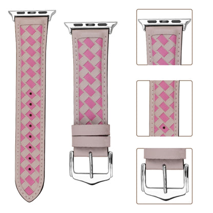 Braided Genuine Leather Watch Band for Apple Watch Ultra 49mm&Watch Ultra 2 49mm / Series 9&8&7 45mm / SE 3&SE 2&6&SE&5&4 44mm / 3&2&1 42mm(Pink+Rose Red) by bashfashion