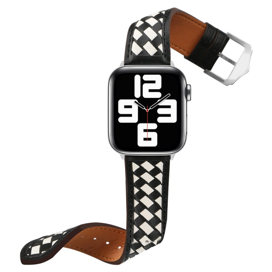 Braided Genuine Leather Watch Band for Apple Watch Ultra 49mm&Watch Ultra 2 49mm / Series 9&8&7 45mm / SE 3&SE 2&6&SE&5&4 44mm / 3&2&1 42mm(Black+Beige) by bashfashion