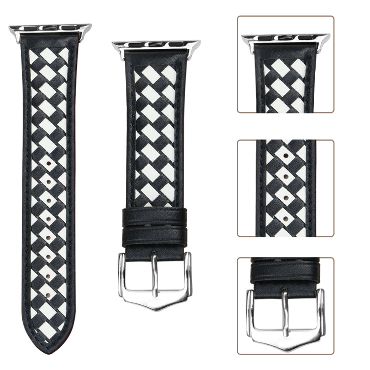 Braided Genuine Leather Watch Band for Apple Watch Ultra 49mm&Watch Ultra 2 49mm / Series 9&8&7 45mm / SE 3&SE 2&6&SE&5&4 44mm / 3&2&1 42mm(Black+Beige) by bashfashion