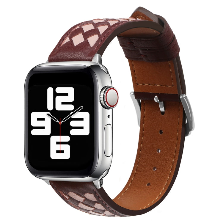 Braided Genuine Leather Watch Band for Apple Watch Ultra 49mm&Watch Ultra 2 49mm / Series 9&8&7 45mm / SE 3&SE 2&6&SE&5&4 44mm / 3&2&1 42mm(Wine Red+Pink) by bashfashion
