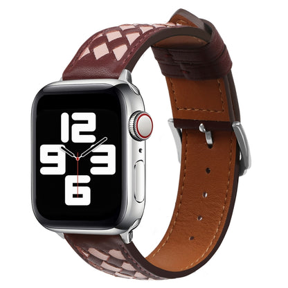 Braided Genuine Leather Watch Band for Apple Watch Ultra 49mm&Watch Ultra 2 49mm / Series 9&8&7 45mm / SE 3&SE 2&6&SE&5&4 44mm / 3&2&1 42mm(Wine Red+Pink) by bashfashion